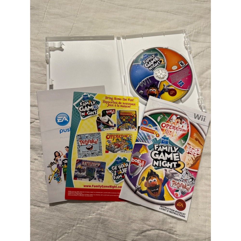 Hasbro Family Game Night 2 Nintendo Wii Complete CIB Operation Jenga Bop It EA